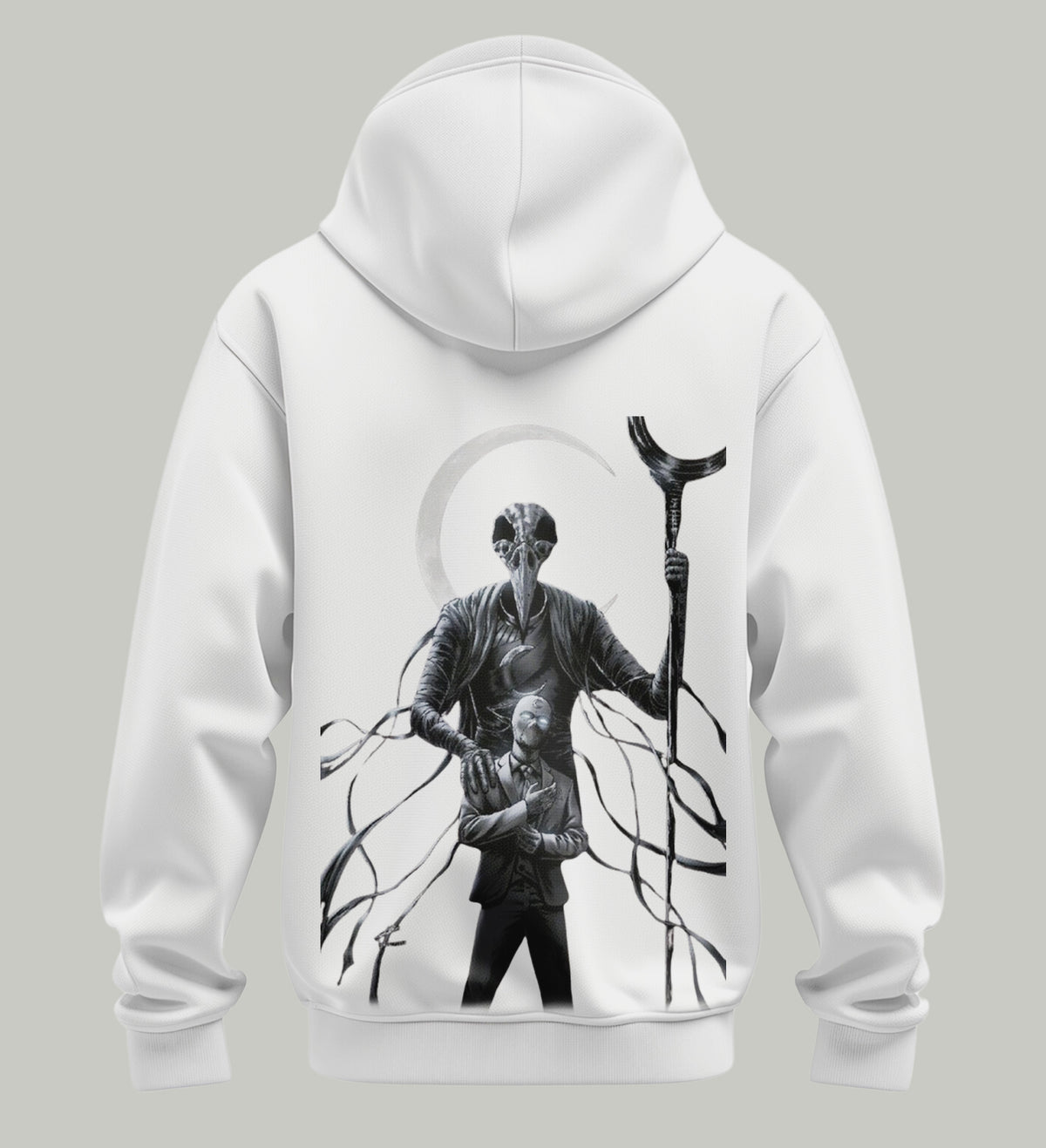 "Moon Knight Inspired Graphic Hoodie – White Edition"